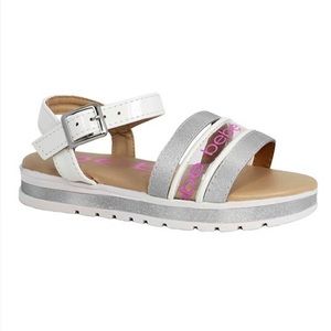 Bebe White & Pink Sparkle Strap Sandal